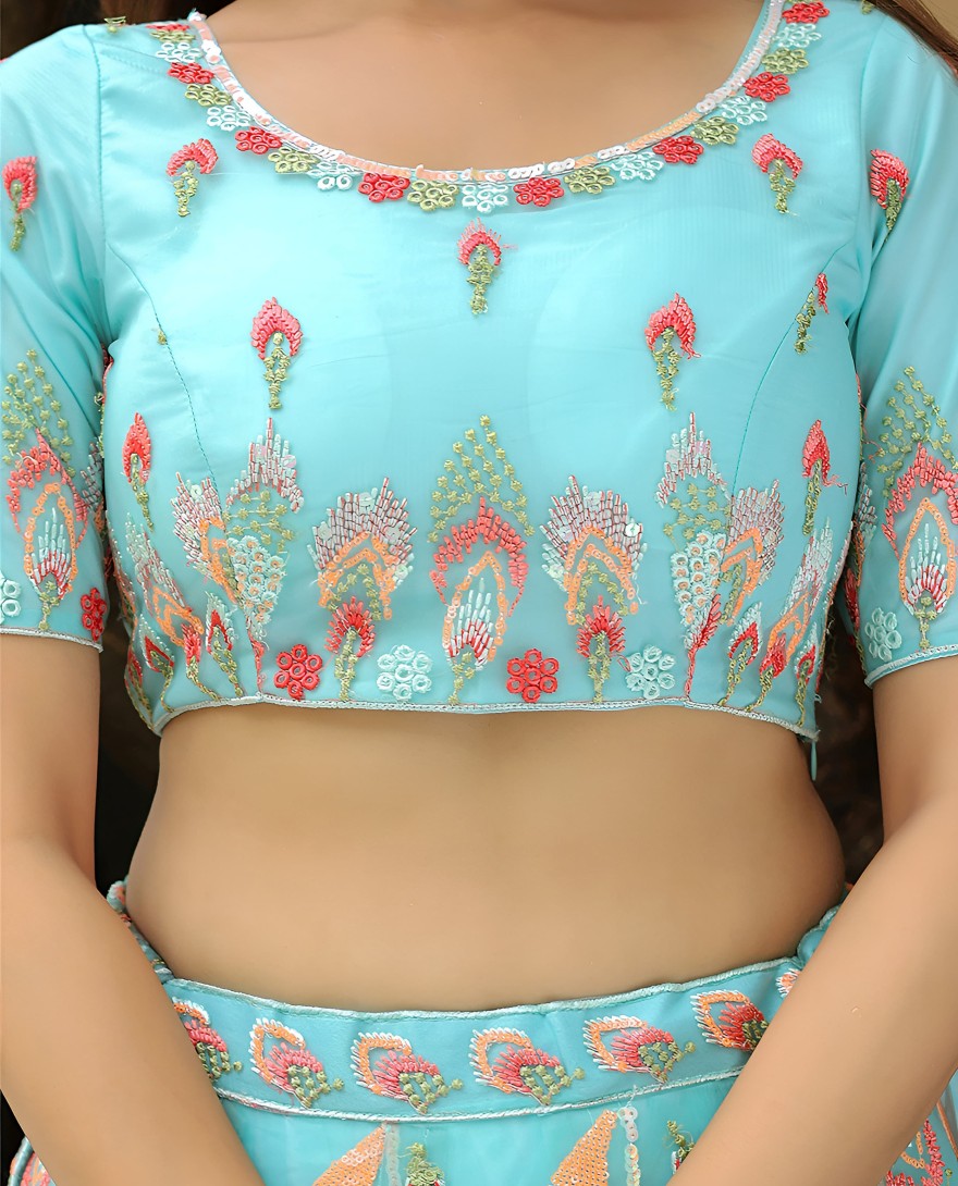 16012 - Amazing Sky Blue Sequins Net Bridesmaid Lehenga Choli With Dupatta