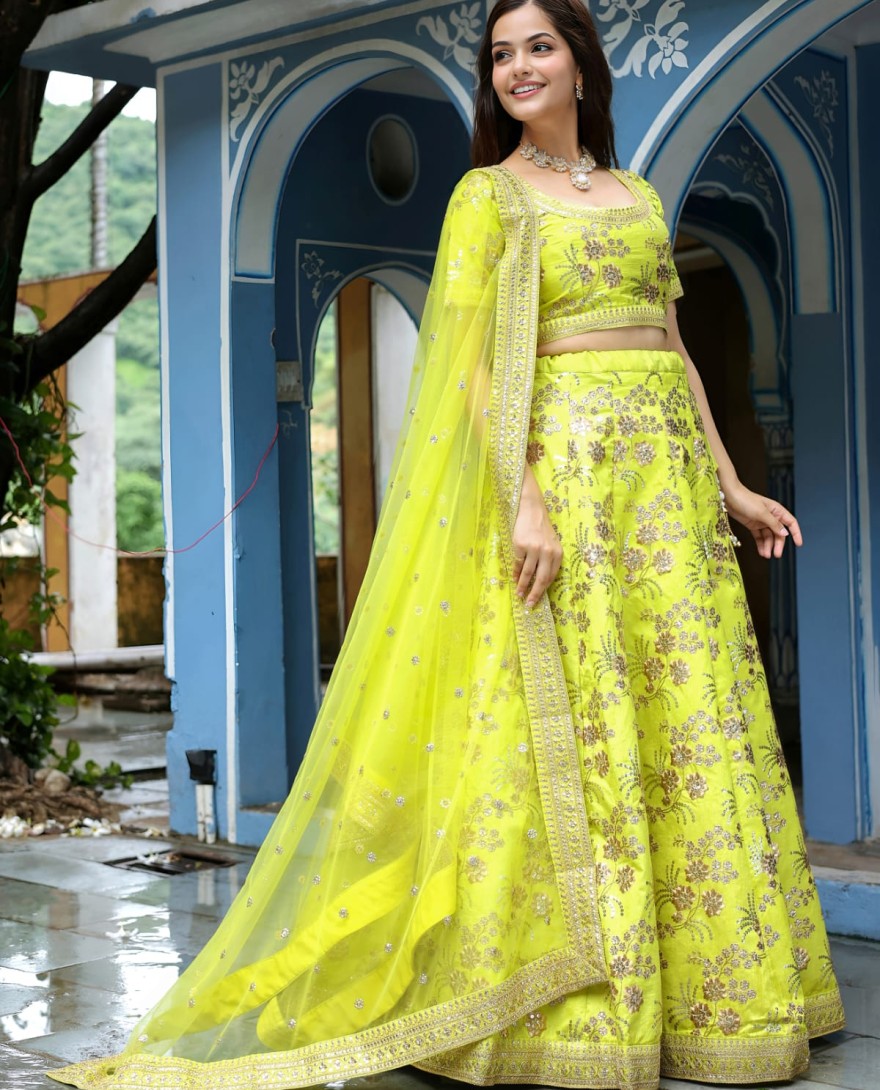 17816 - Incredible Neon Embroidery Silk Event Wear Lehenga Choli With Dupatta