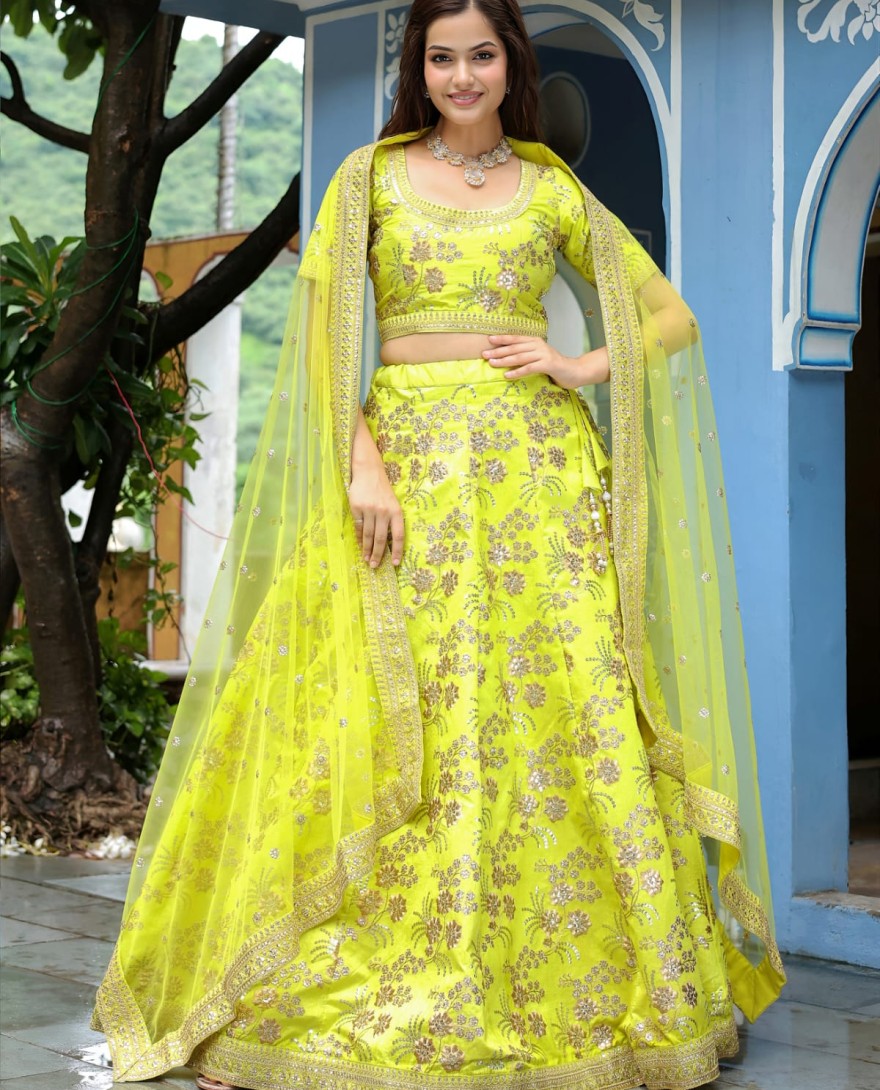 17816 - Incredible Neon Embroidery Silk Event Wear Lehenga Choli With Dupatta