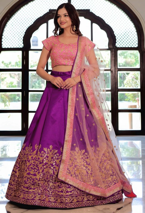 Glamorous Purple Mulberry Silk Zari Embroidered Lehenga Choli