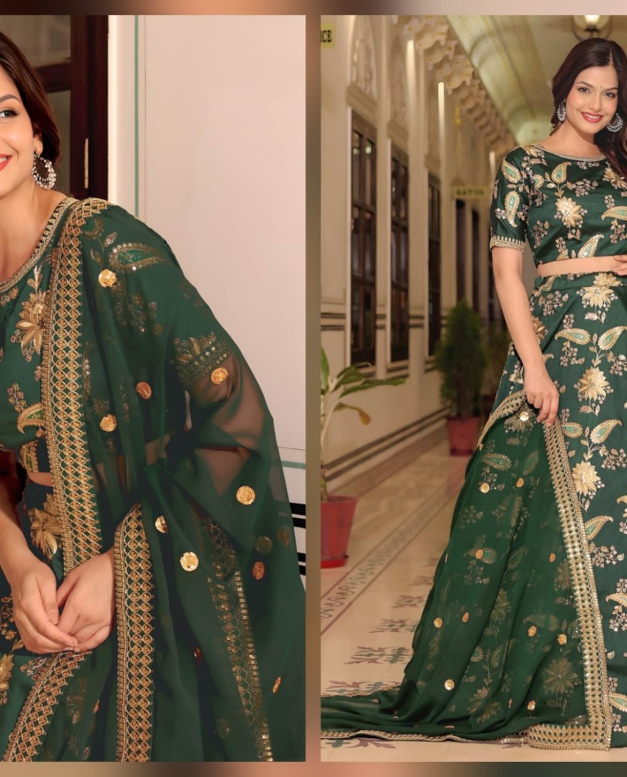 Green - Beautiful Green Thread Embroidered Art Silk Lehenga Choli With Dupatta