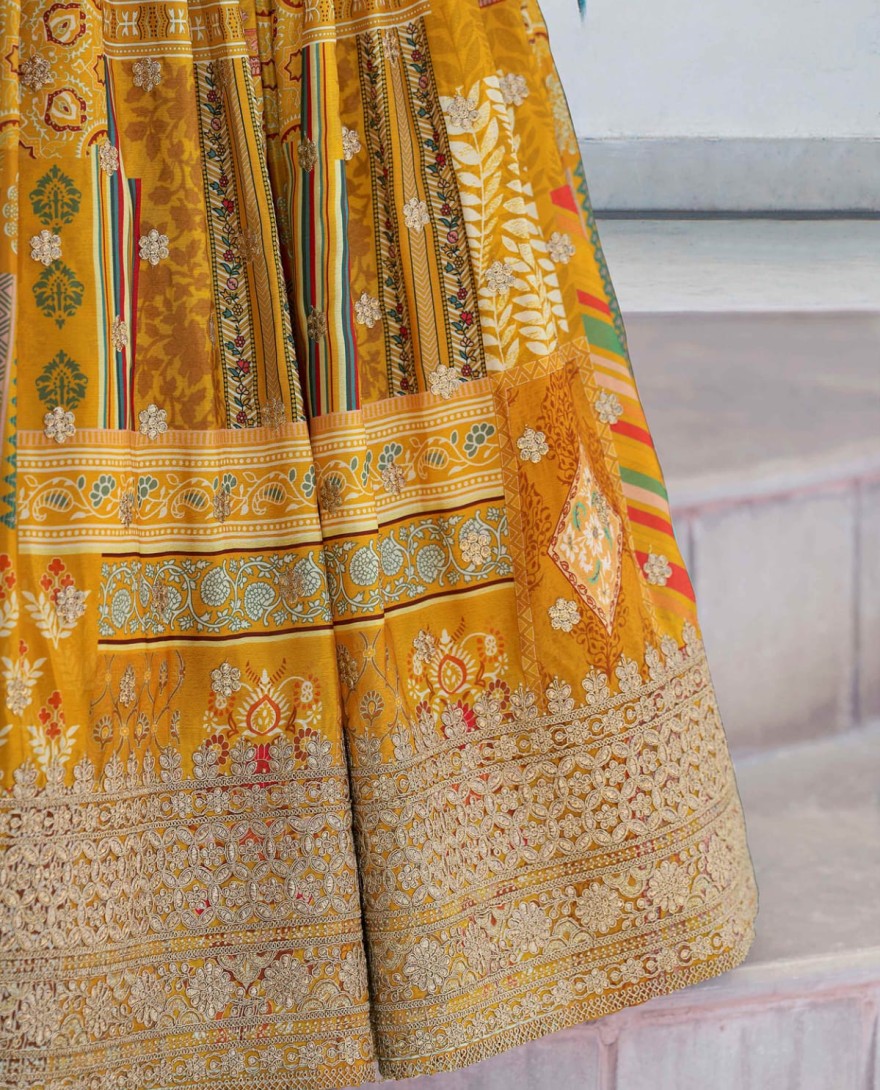 7050 - Timeless Yellow Zari Embroidered Chinon Lehenga Choli With Dupatta