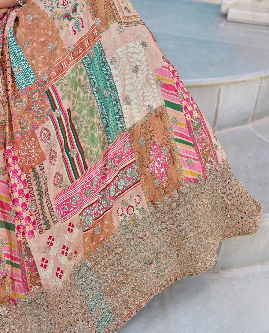 7050beige - Lavishing Beige Chinon Silk Zari Embroidered Lehenga Choli