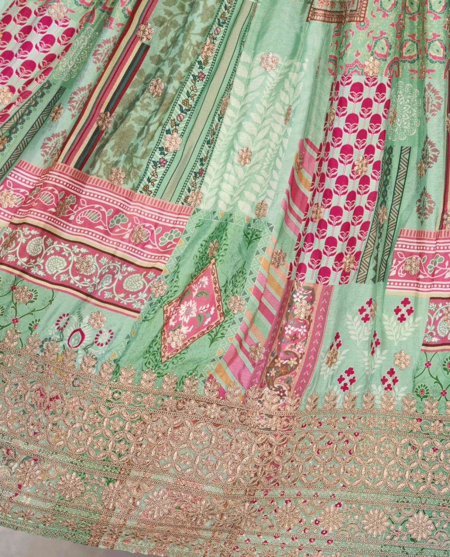 7050green - Gorgeous Pista Green Chinon Dori Embroidered Lehenga Choli