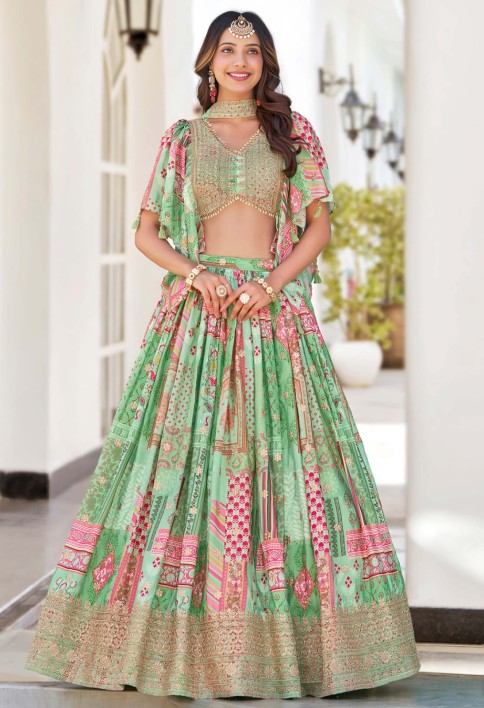 Gorgeous Pista Green Chinon Dori Embroidered Lehenga Choli