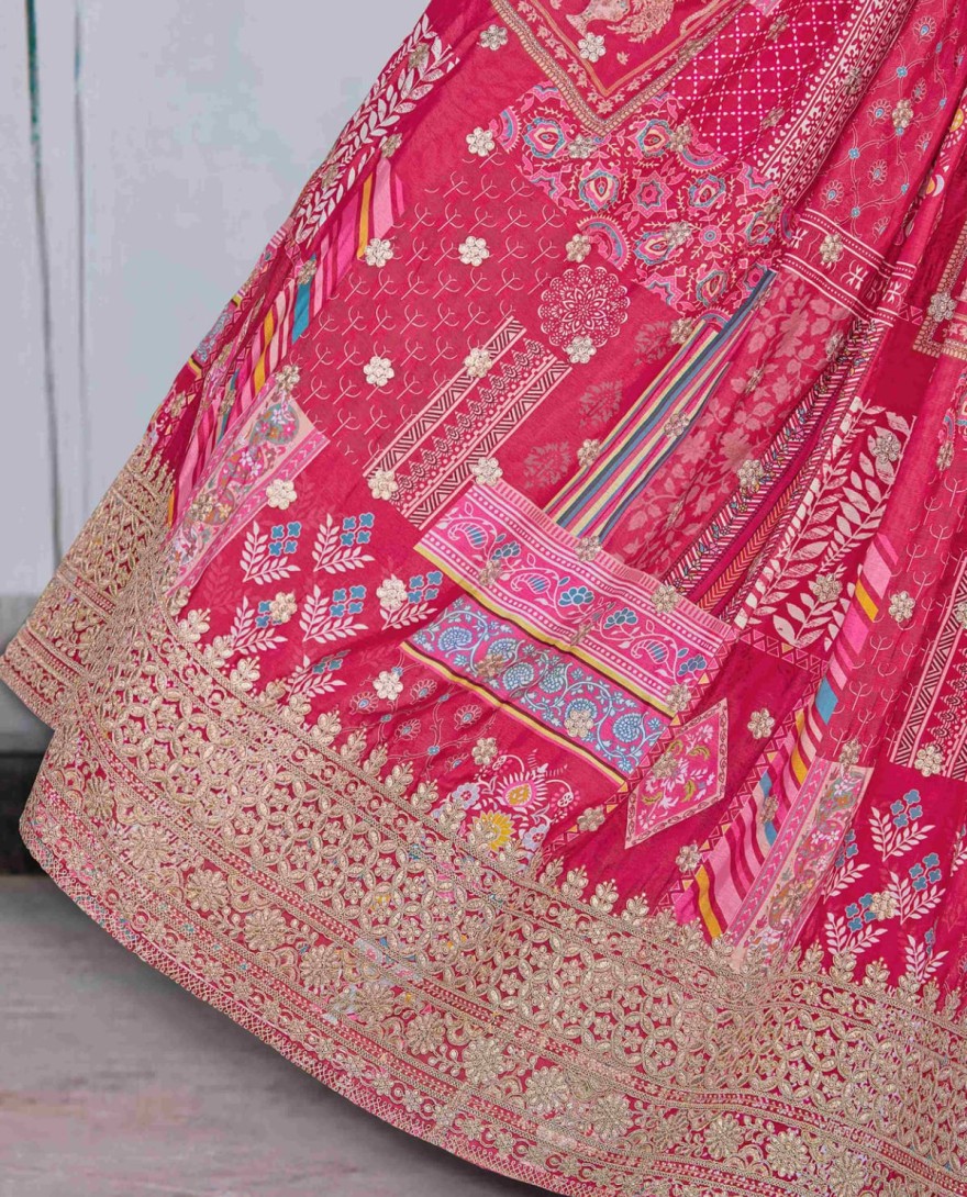 7050pink - Timeless Pink Zari Embroidered Chinon Lehenga Choli With Dupatta