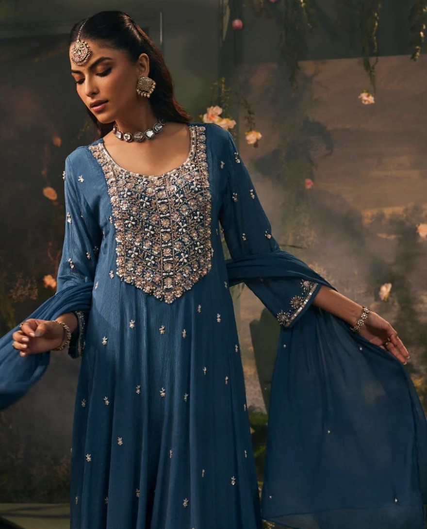 BLUE - Sapphire Blue Handwork -Anarkali set
