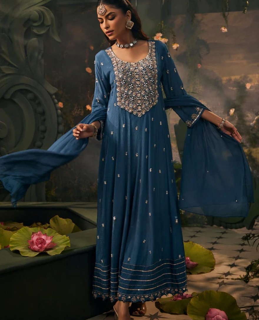 BLUE - Sapphire Blue Handwork -Anarkali set