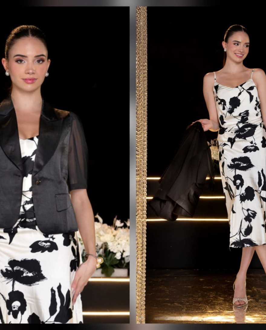 DRESS - White Satin Slit Dress With Blazer