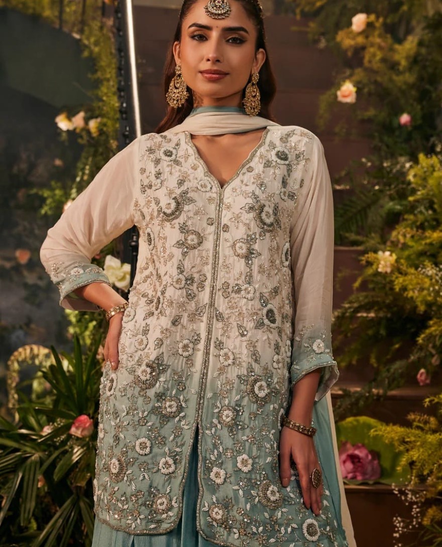 BLUE - Fiza Handwork-Sharara Set