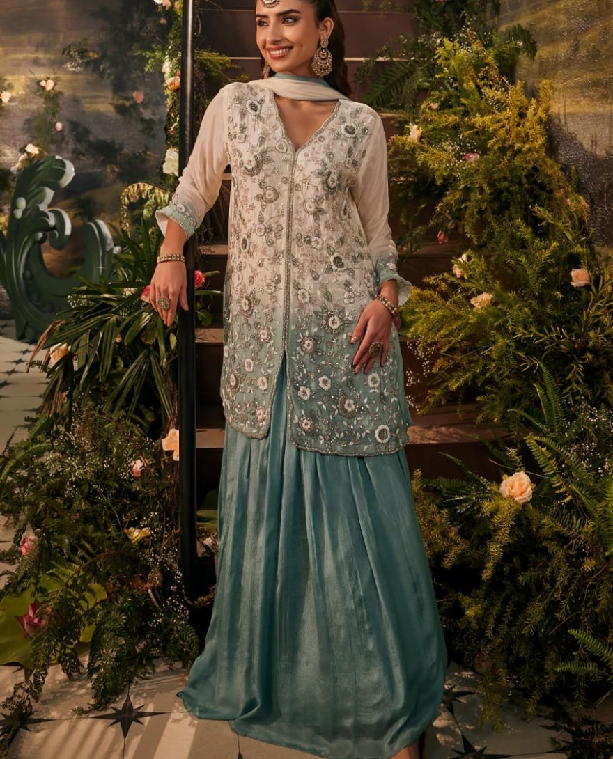 BLUE - Fiza Handwork-Sharara Set