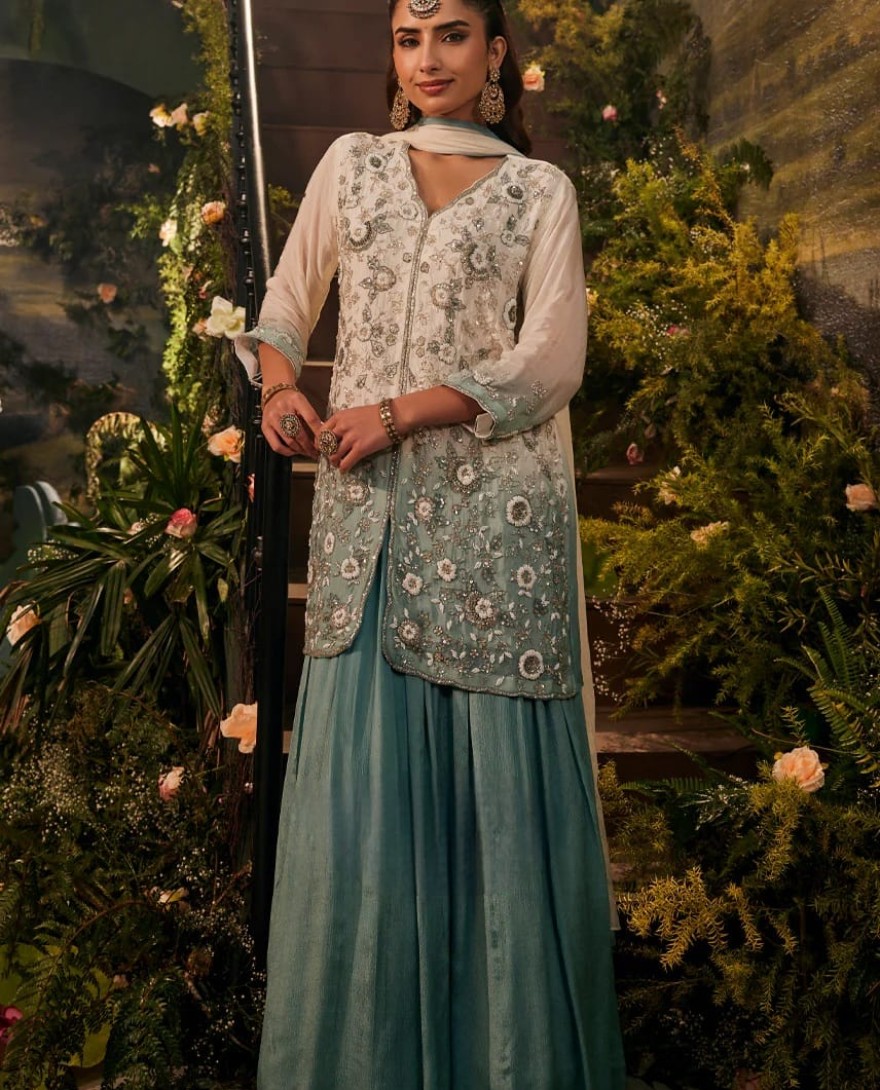 BLUE - Fiza Handwork-Sharara Set