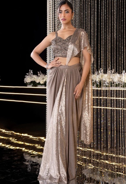 Champagne Charm-Pre-Draped Saree