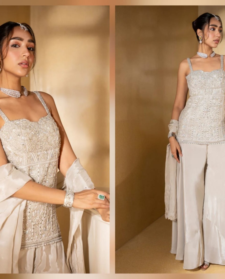 GREY - Grey handwork-palazzo set