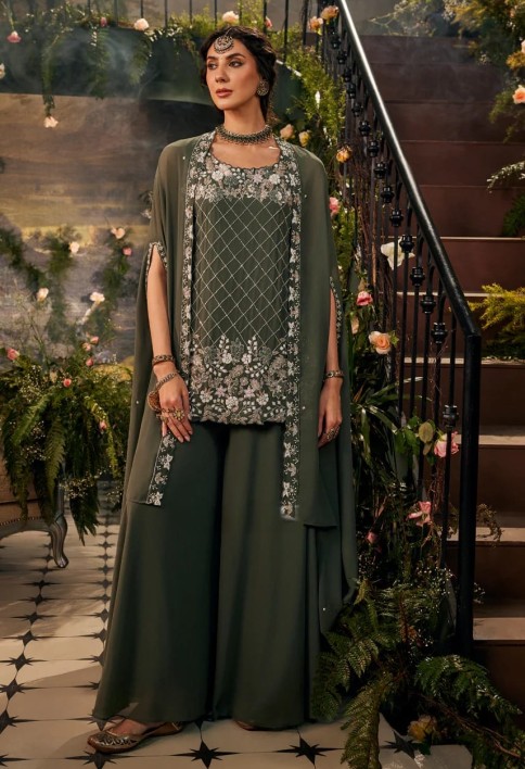Olive Green Handwork-Palazzo Set