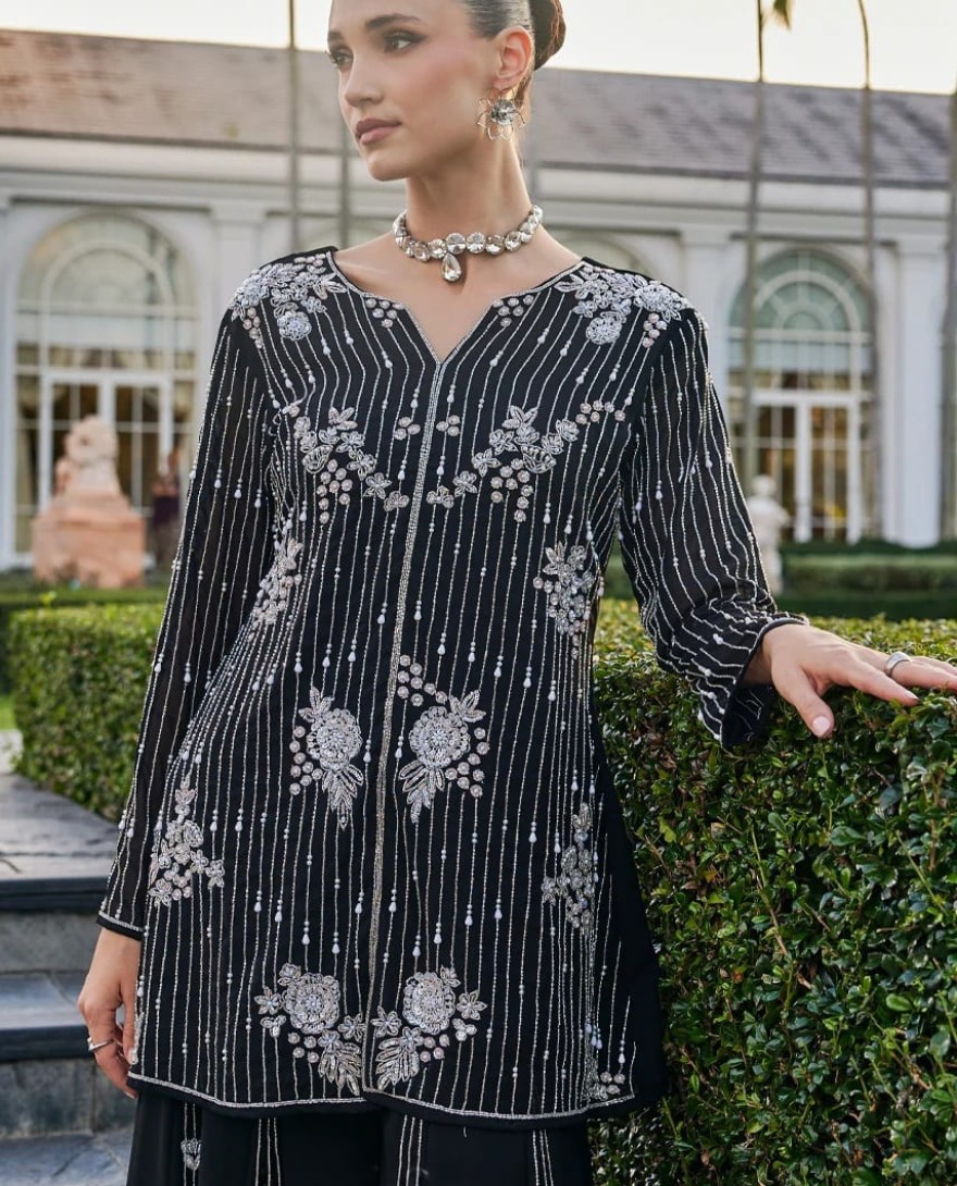 BLACK - Elegent Black-Handwork Sharara Set