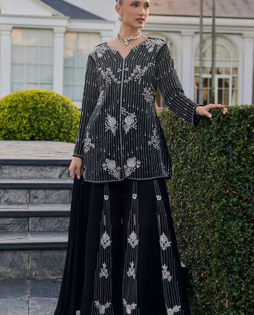 BLACK - Elegent Black-Handwork Sharara Set