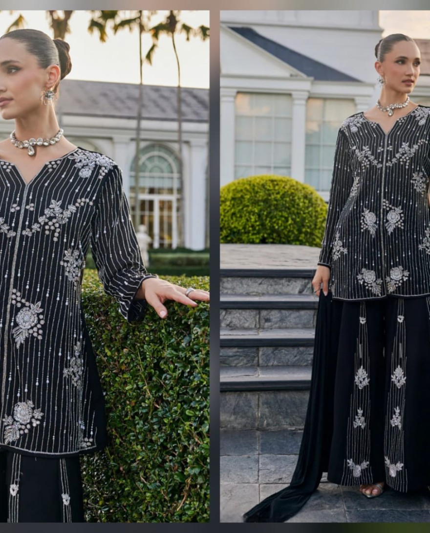 BLACK - Elegent Black-Handwork Sharara Set