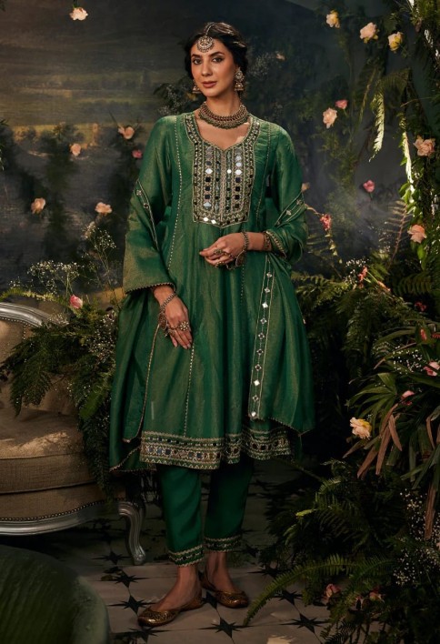 Mirrorwork Green-Anarkali set