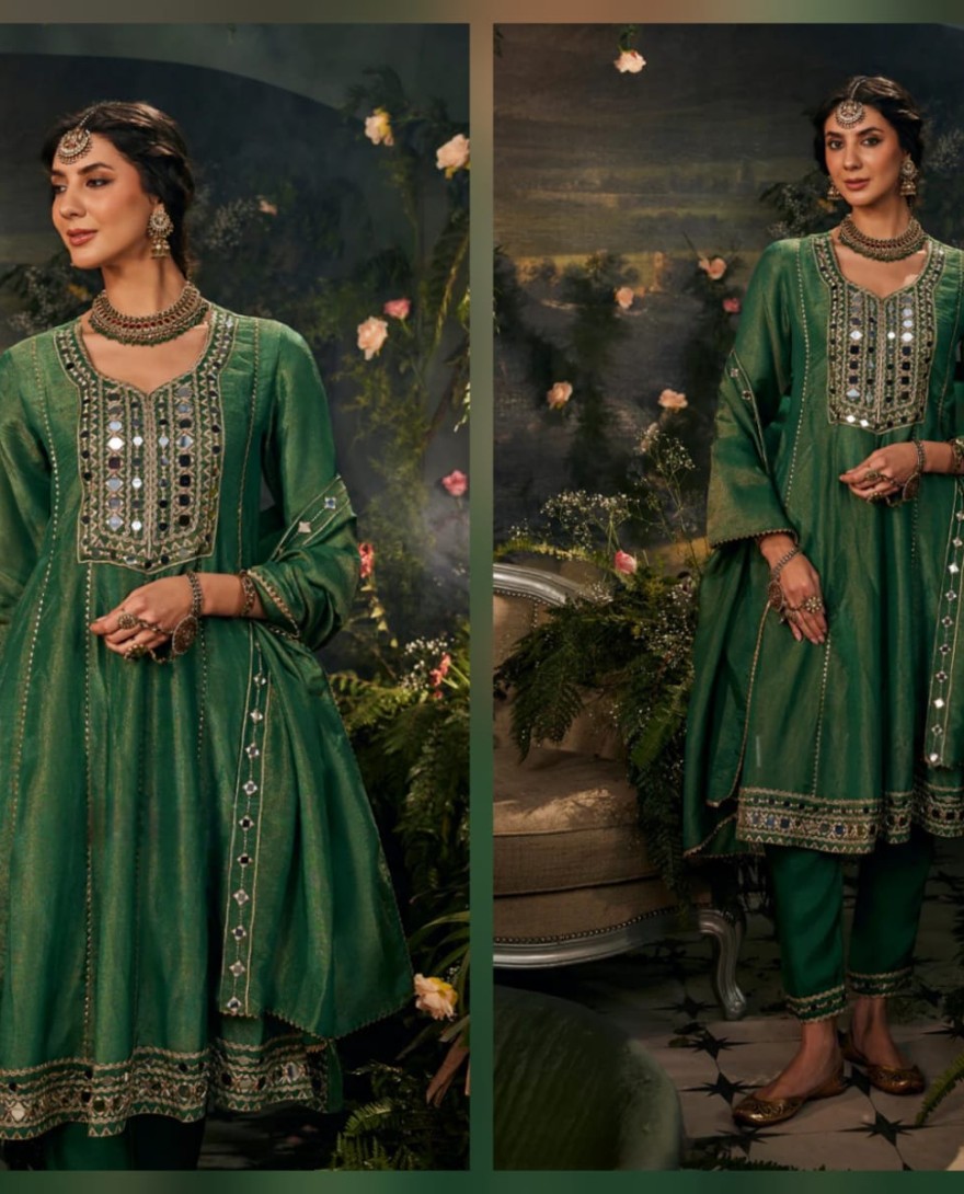 GREEN - Mirrorwork Green-Anarkali set