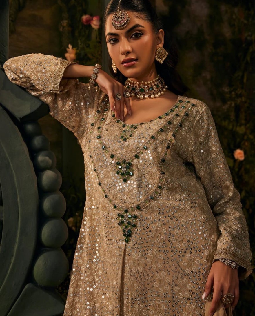 CHAMPAGNE - Champagne Embroidered-Pakistani Suit Set