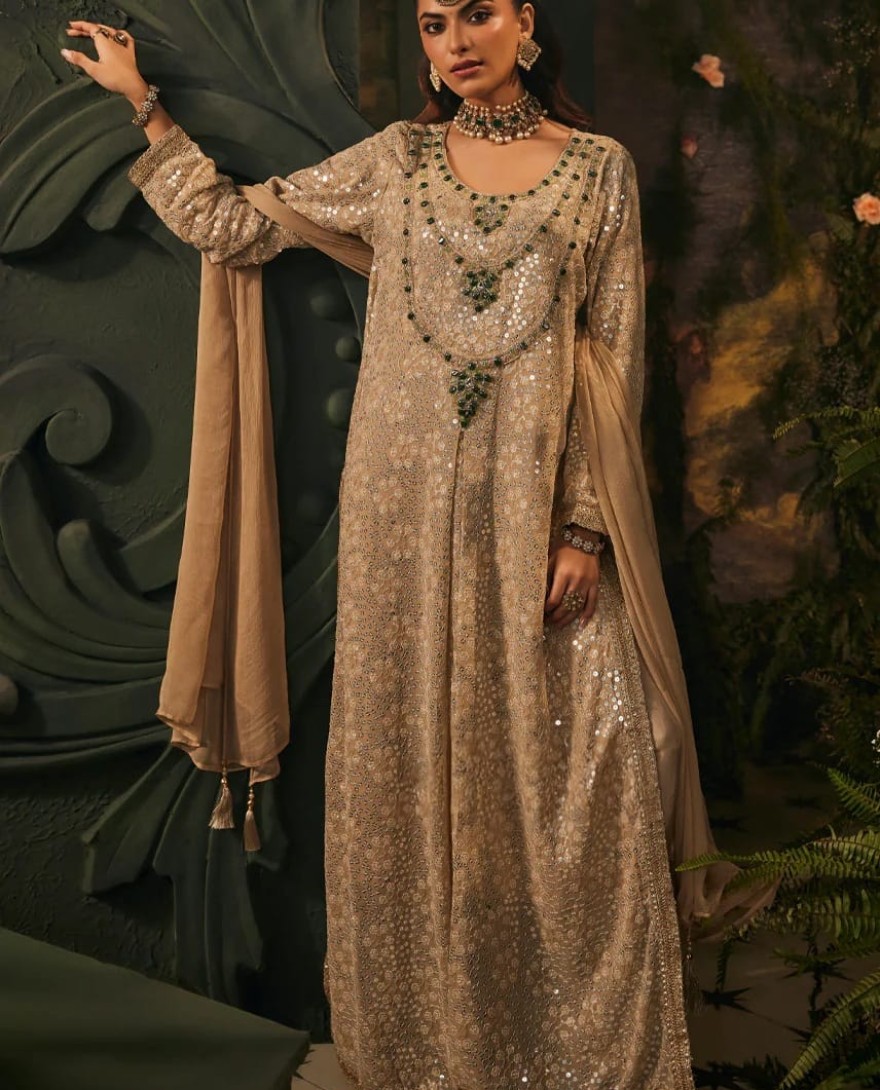 CHAMPAGNE - Champagne Embroidered-Pakistani Suit Set