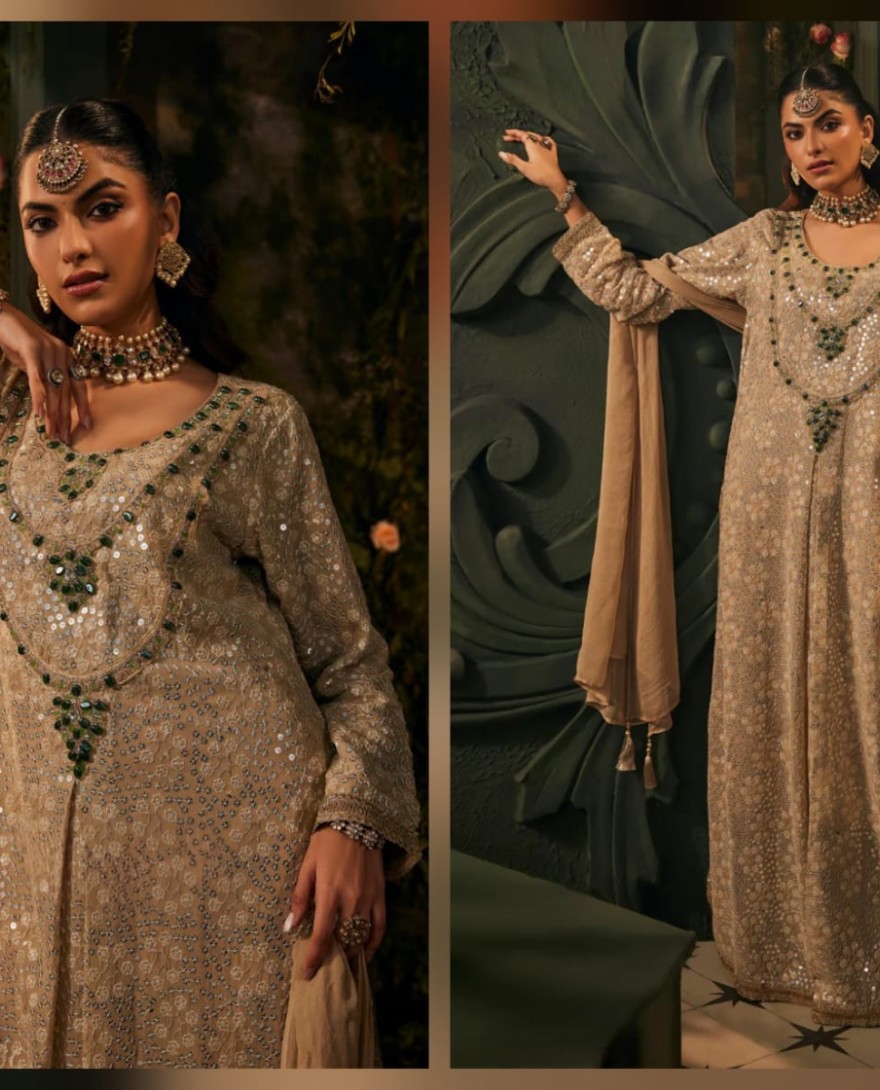 CHAMPAGNE - Champagne Embroidered-Pakistani Suit Set