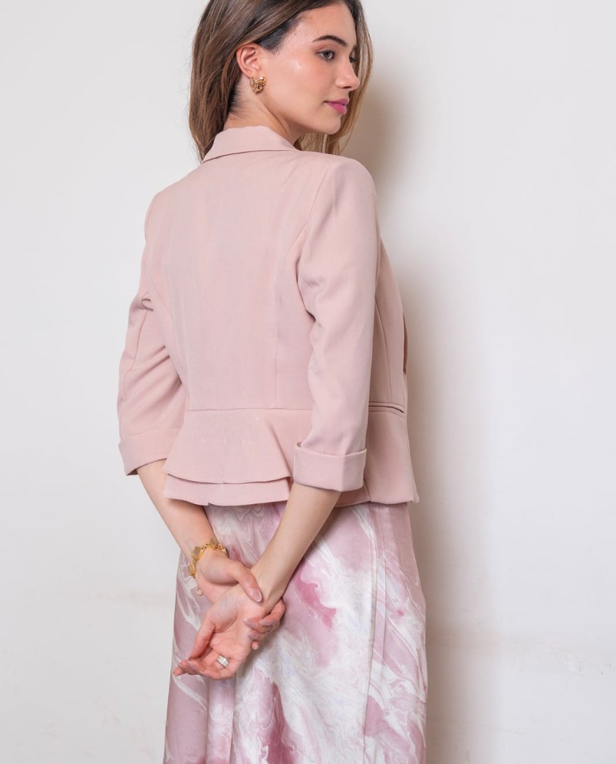 PINK - Pink Satin Slit Dress With Blazer