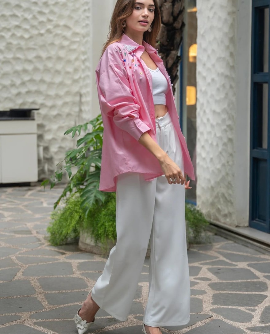 PINK - Pink-Pearl Embellished -Shirt