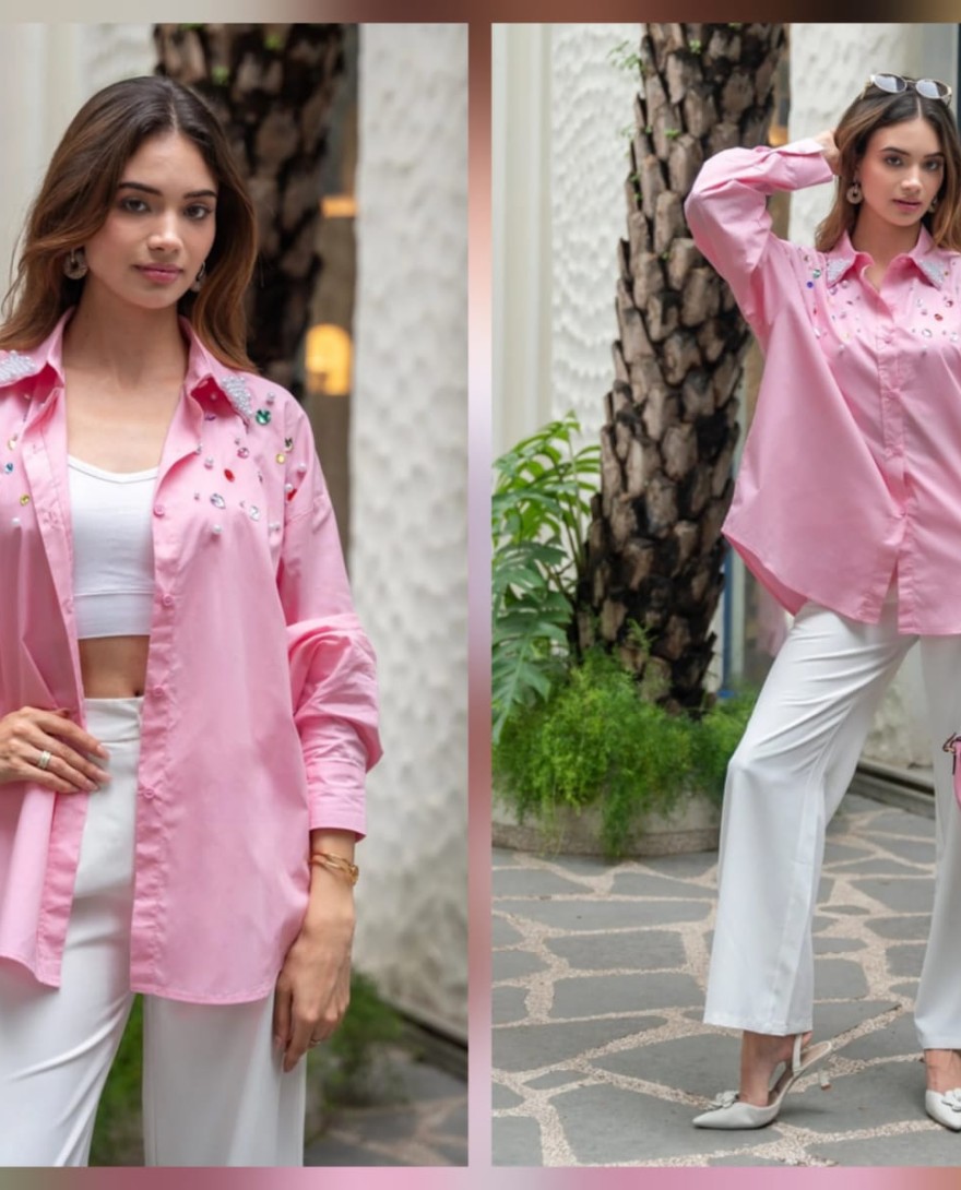 PINK - Pink-Pearl Embellished -Shirt