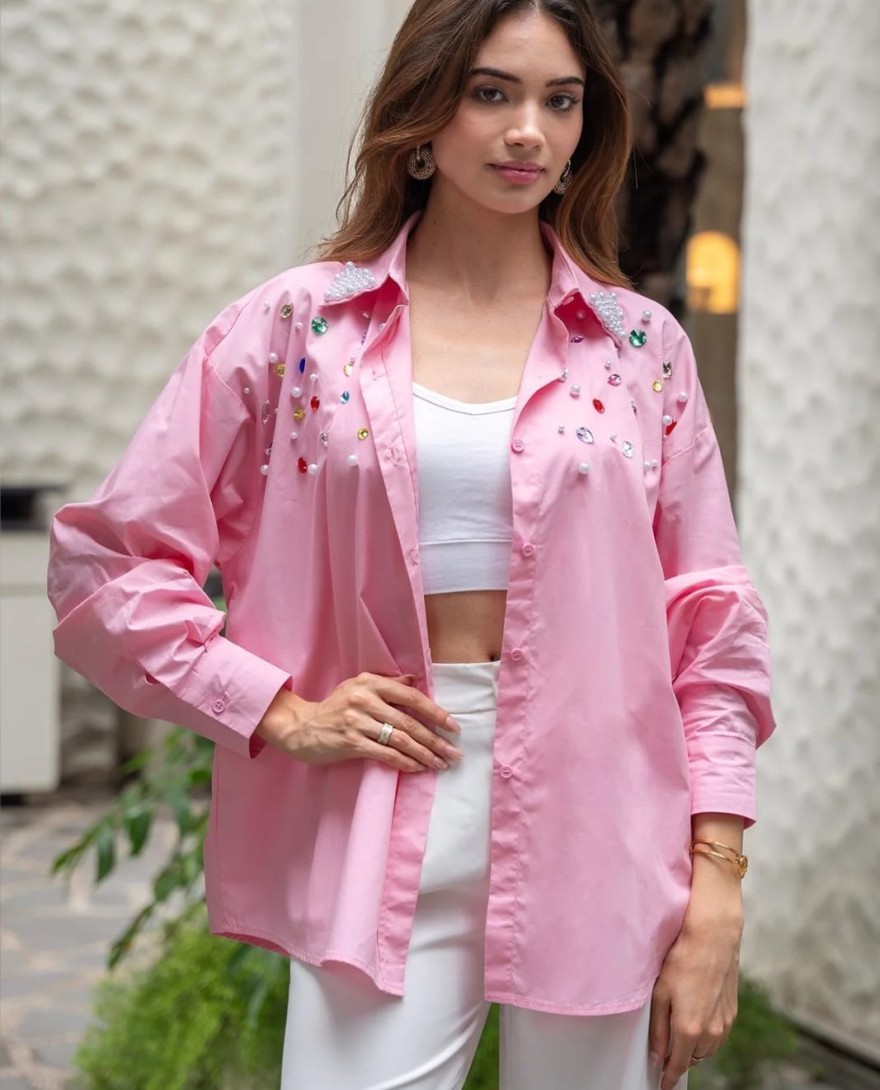 PINK - Pink-Pearl Embellished -Shirt