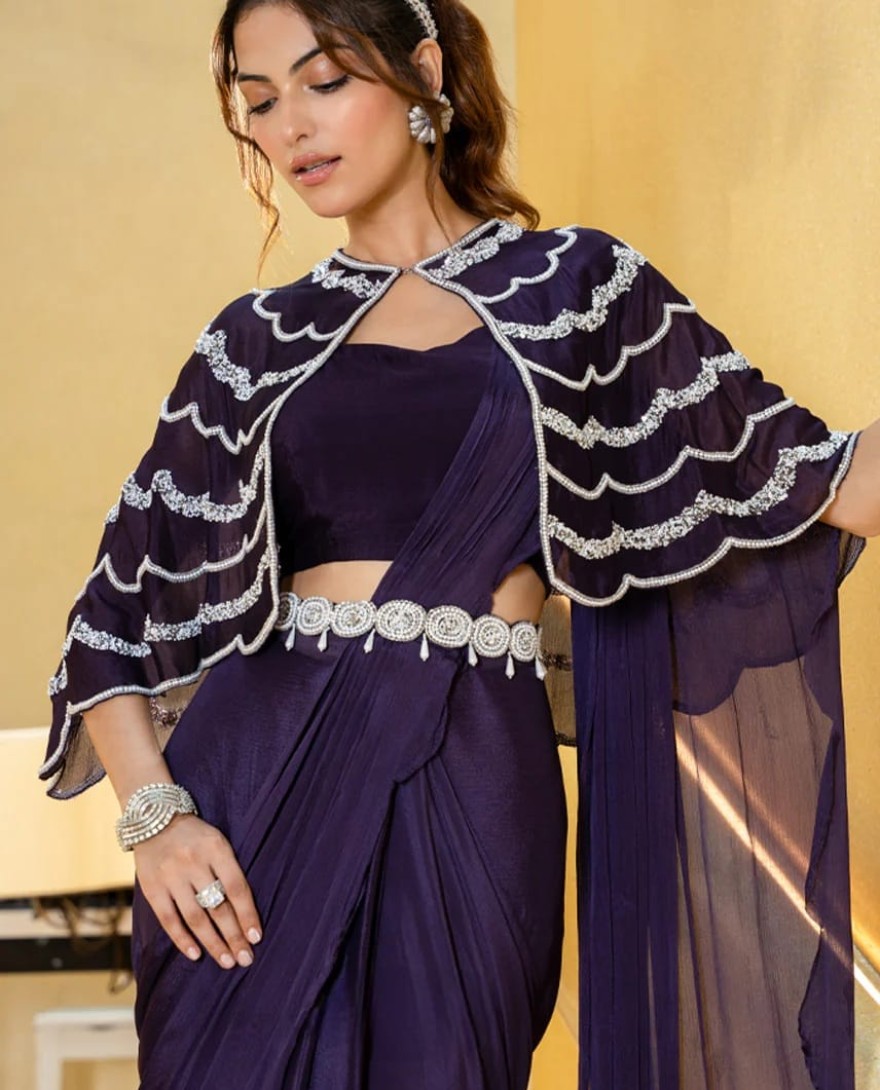 PURPLE - Wrapped in Wine-Pre-Draped Saree