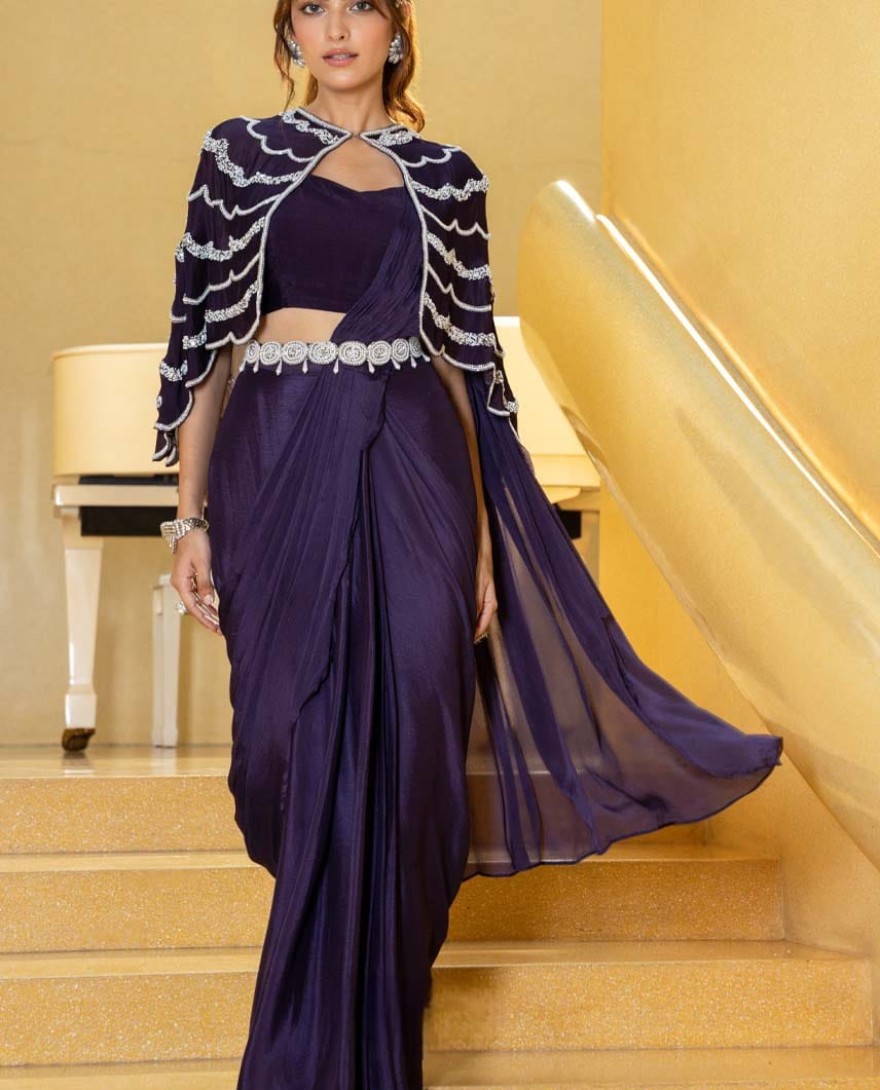 PURPLE - Wrapped in Wine-Pre-Draped Saree