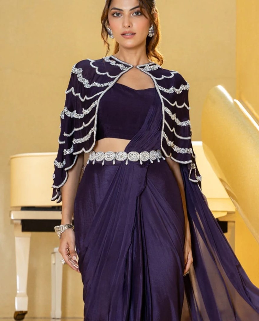 PURPLE - Wrapped in Wine-Pre-Draped Saree