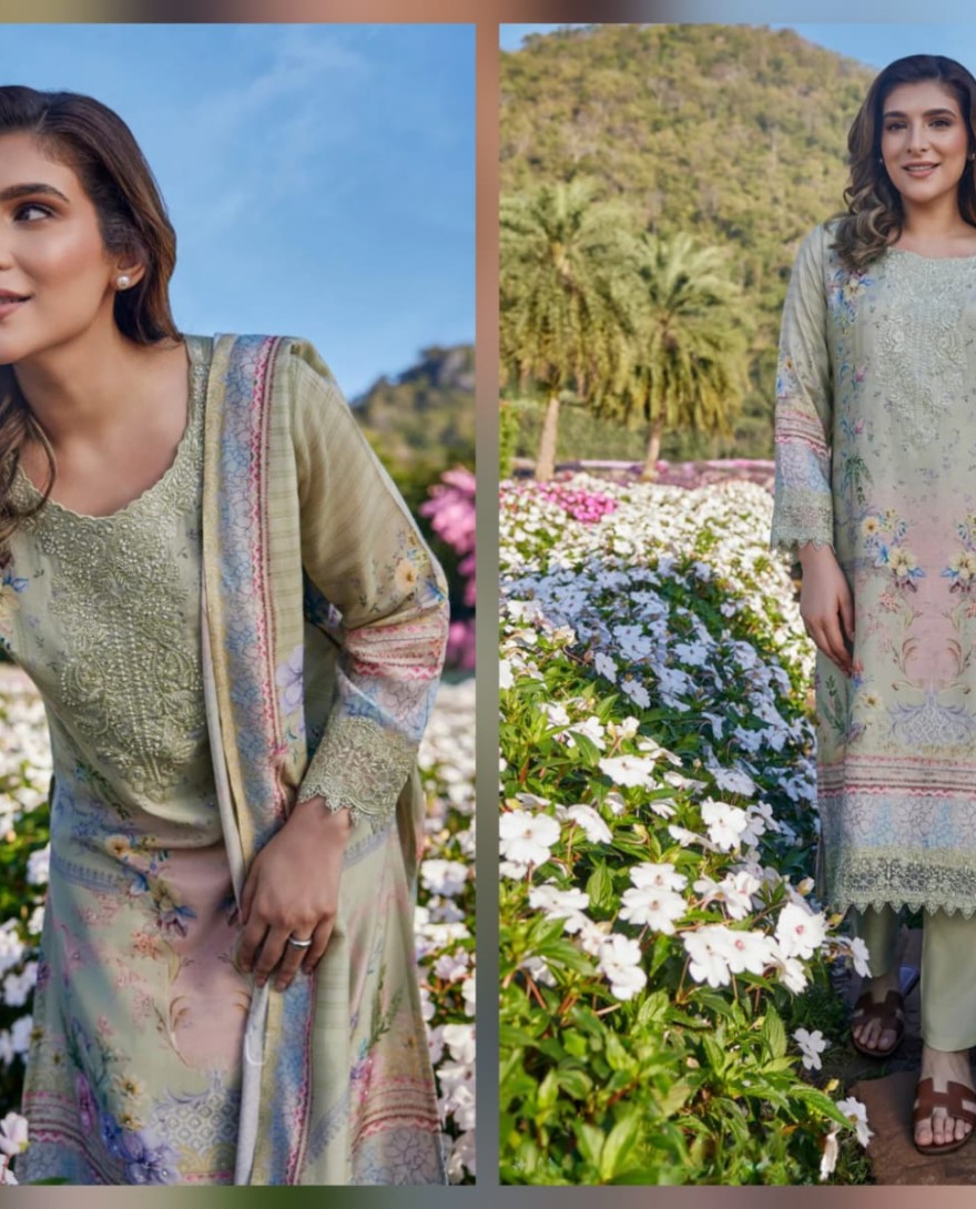 GREEN - Sage Green Floral Printed-Suit Set