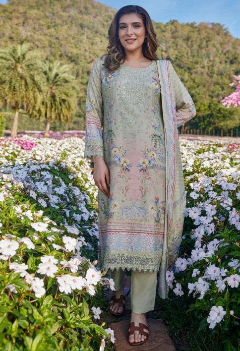 Sage Green Floral Printed-Suit Set