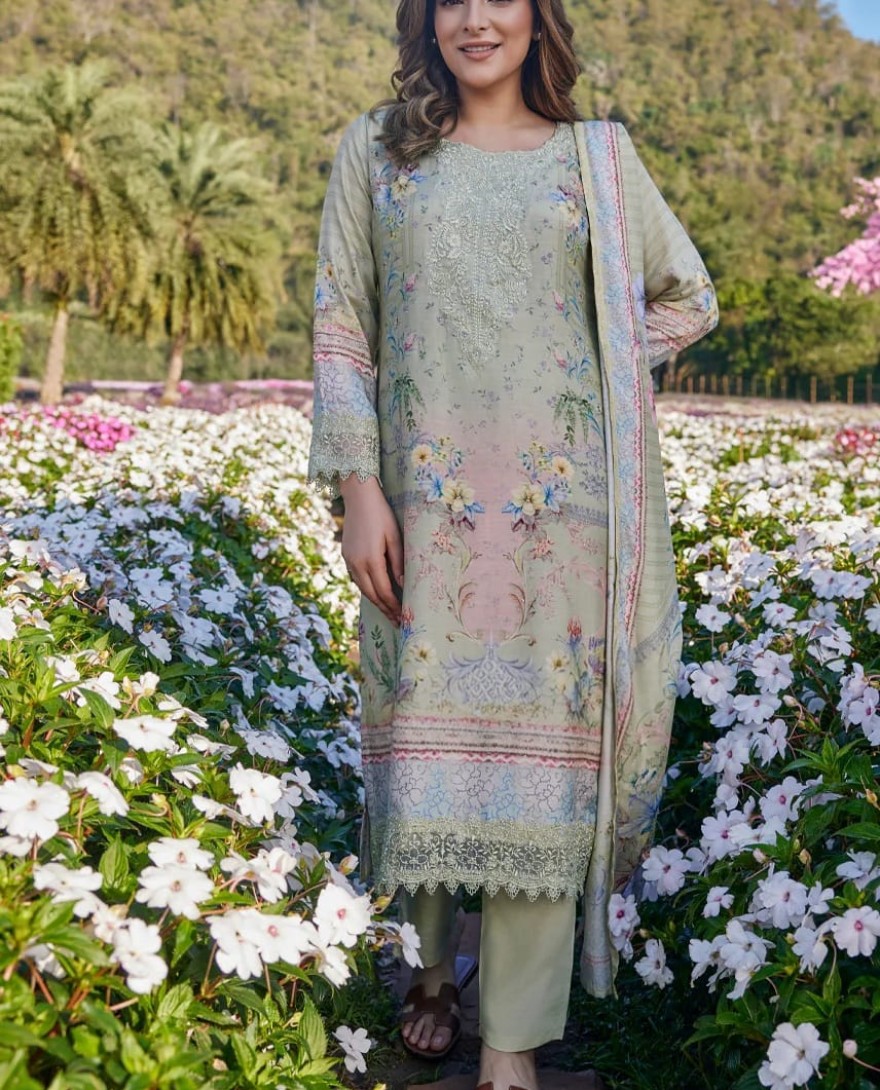 GREEN - Sage Green Floral Printed-Suit Set