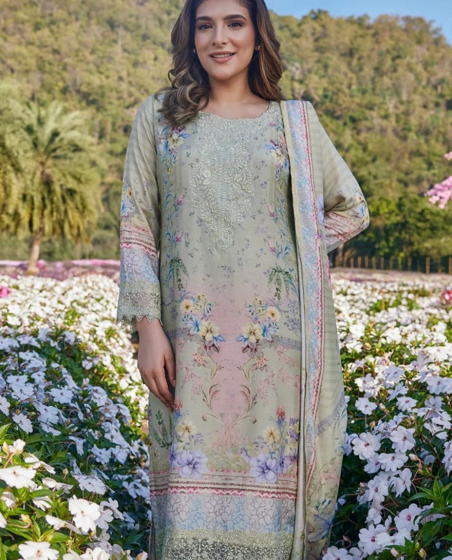 GREEN - Sage Green Floral Printed-Suit Set