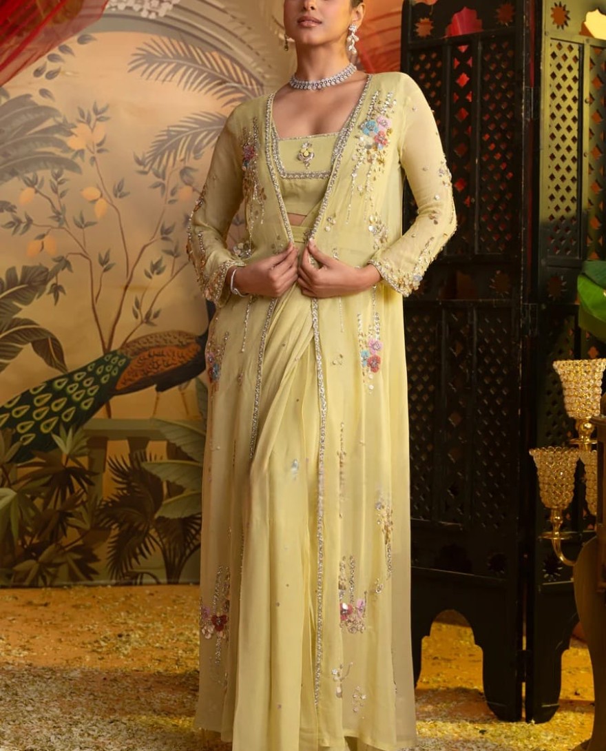 GREEN - Effortless-Pre-Drape Saree with jacket